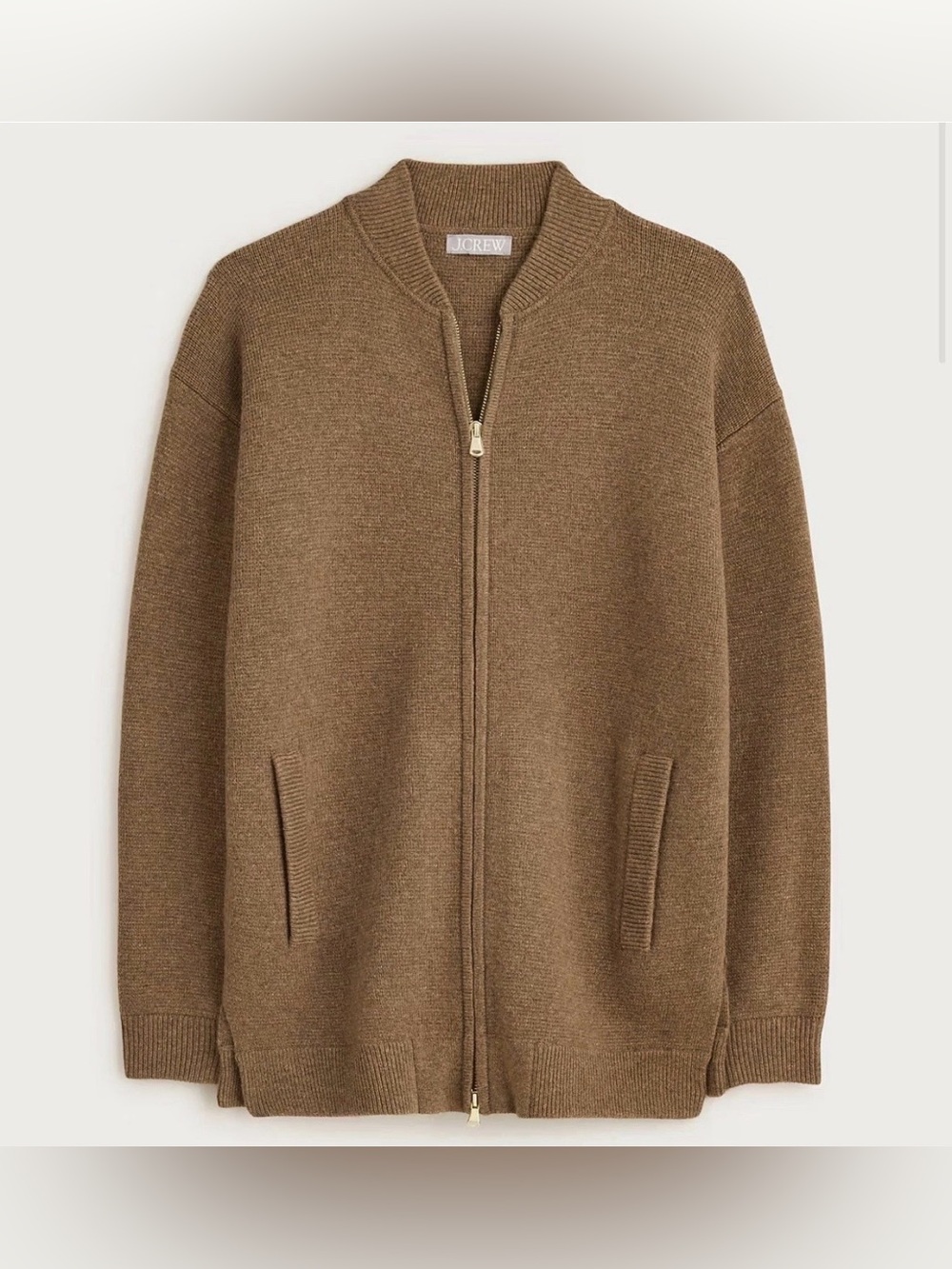 NEW J.Crew Full-Zip Flight Sweater Jacket Oversized Womens S Wool Blend Brown - Picture 2 of 13